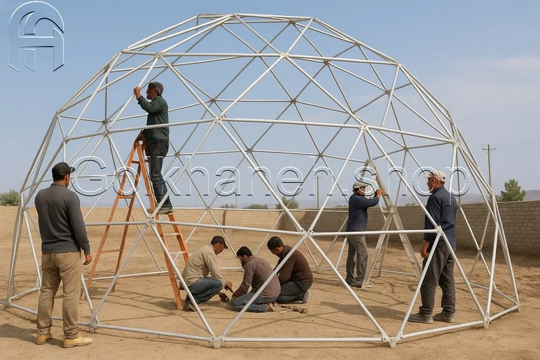 مراحل ساخت گلخانه کروی